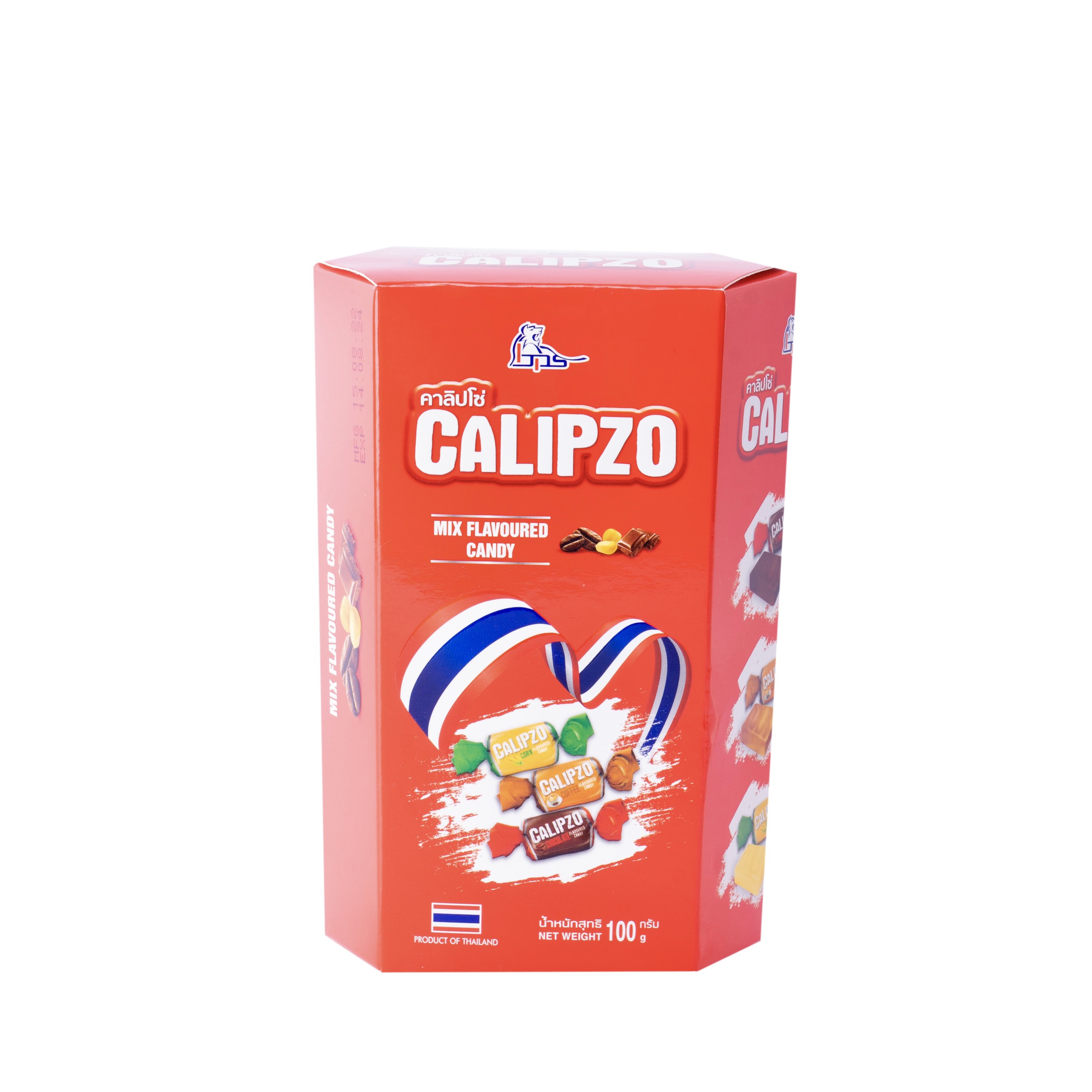 Kẹo lục giác dẹt Calipzo mix 100g ( 48 hộp/ thùng ) Màu đỏ